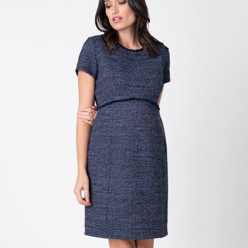 Seraphine Boucle Tweed Navy Maternity Dress
